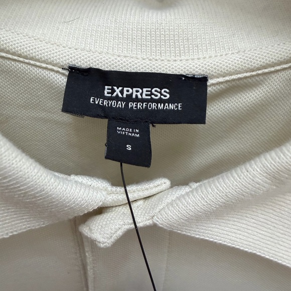 Express Men’s Striped Polo Shirt Cream Blue Short Sleeve NWT Size small - Picture 5 of 12